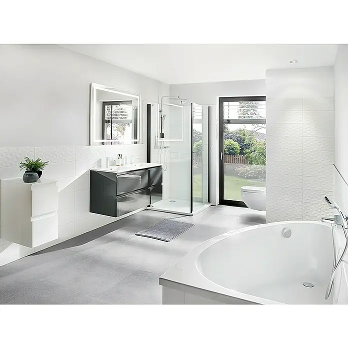 Camargue Espacio Unterschrank - 30 x 46 x 60 cm, Gama weiß glänzend - Modernes Badezimmer mit stilvollem Waschtisch, Dusche und Badewanne, das Design und Funktionalität vereint.
