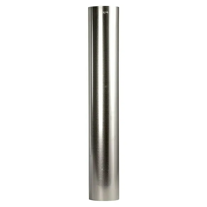 Ofenrohr - Ø x L: 90 x 1.000 mm, Feueraluminiert, Silber - Ein silberner, zylindrischer Metallkanal, glänzend und reflektierend, für industrielle oder bauliche Anwendungen.