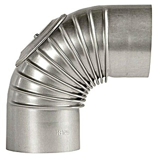 Ofenrohrbogen (Durchmesser: 90 mm, 90 °, Silber, Mit Reinigungsöffnung)