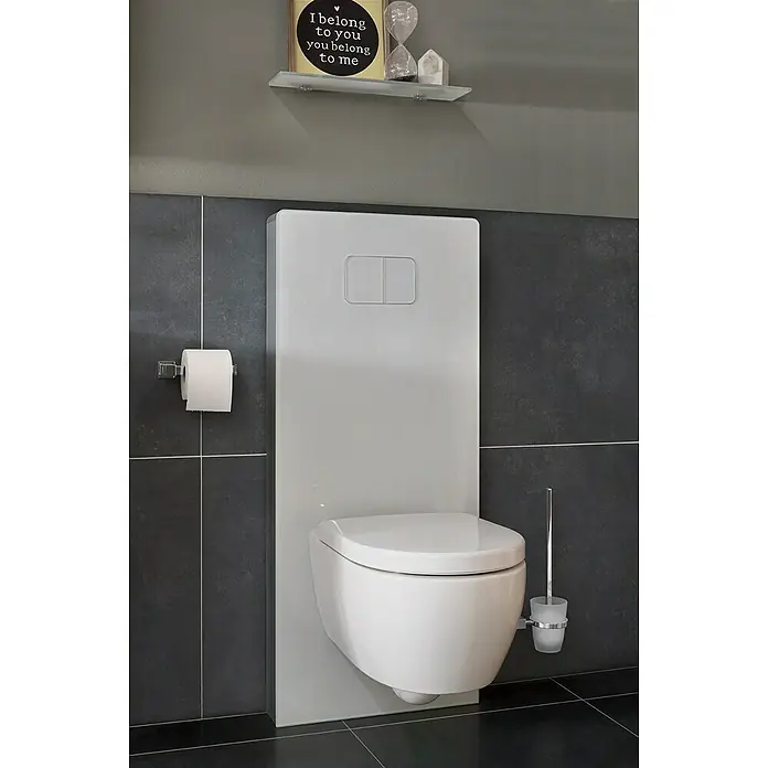 Villeroy & Boch Subway 2.0 Wand-WC-Set - Spülrandlos, Ohne Spezialglasur, Spülform: Tief, WC Abgang: Waagerecht, Weiß - Das Bild zeigt eine moderne, wandhängende Toilette mit einem Spülkasten in einem stilvollen Badezimmer.