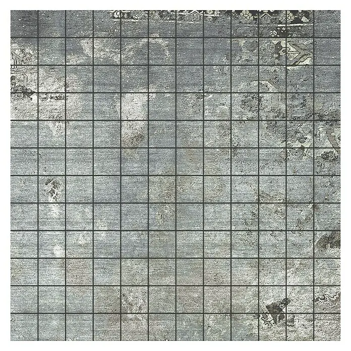 Mosaikfliese Bagdad - 29,75 x 29,75 cm, Grau, Matt - Abstraktes Bild einer quadratischen, grauen Fliesenstruktur mit dunklen Fugen, ideal für moderne Wand- und Bodendesigns.