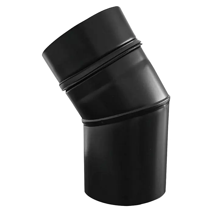 Pellet-Rohrbogen - Durchmesser: 80 mm, 30 °, Senotherm lackiert, Schwarz - Schwarzes Rauchrohrbogen-Produktbild, das die robuste Konstruktion und das präzise Design für effiziente Rauchableitung zeigt.