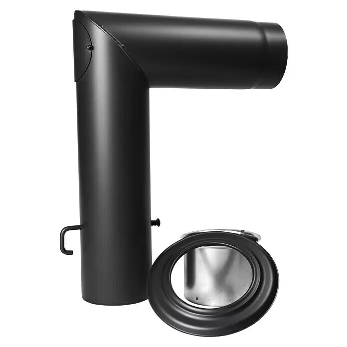 Kaminrohr-Set - Durchmesser: 150 mm, Schwarz - Mattschwarzes Ofenrohr mit 90-Grad-Bogen und separater Rauchrohrklappe.