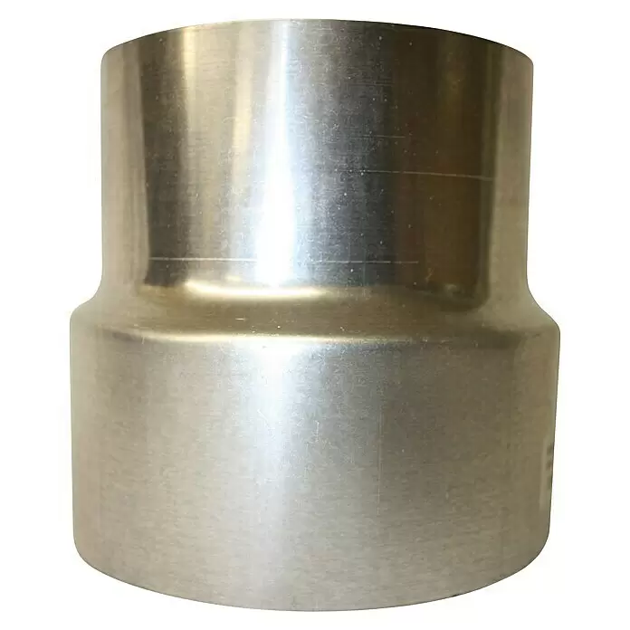 Ofenrohrreduzierung - Durchmesser: 110 mm - 100 mm, Lackiert, Silber - Reduzierstück aus gebürstetem silbernem Metall zum Verbinden von Rohren unterschiedlicher Durchmesser.