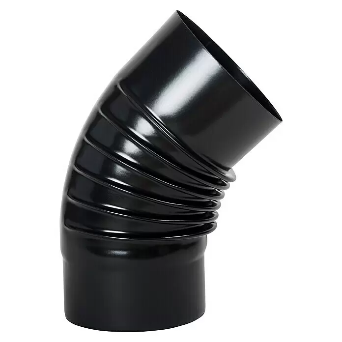 Ofenrohrbogen - Durchmesser: 120 mm, 45 °, Emailliert, Schwarz - Glänzendes schwarzes Wellrohr-Bogenstück zum Verbinden von Abflusssystemen im Winkel.