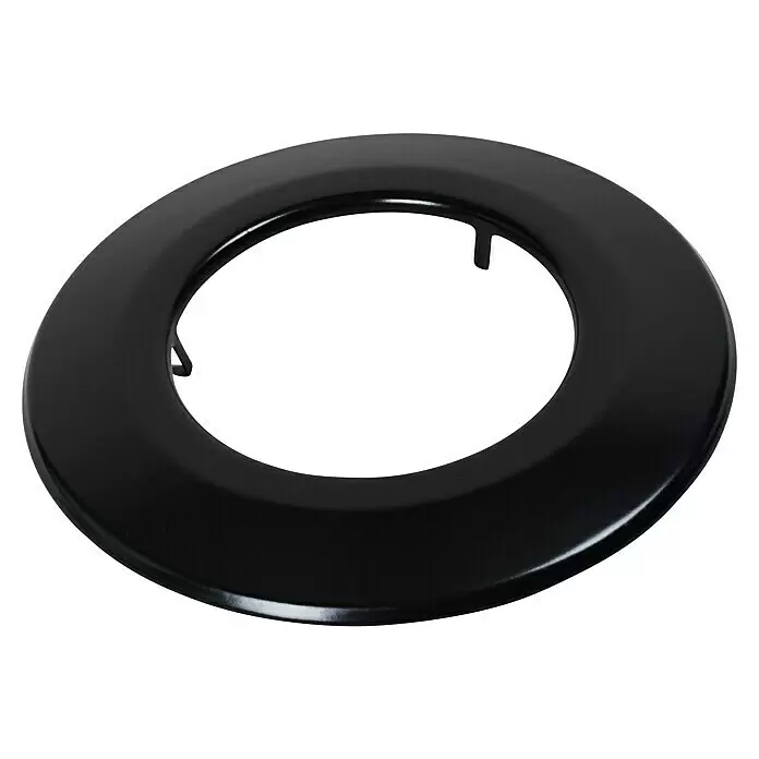Ofenrohrrosette - Durchmesser: 120 mm, Schwarz - Ein schwarzer, runder Zierring oder Abdeckung mit leicht konvexer Oberfläche und kleinen inneren Laschen.