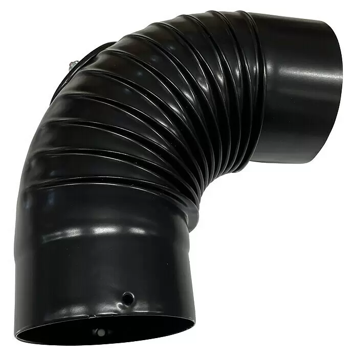 Ofenrohrbogen Typ 1 - Durchmesser: 120 mm, 90 °, Emailliert, Schwarz - Schwarzes gewelltes Kunststoff-Bogenrohr mit glatten Enden.