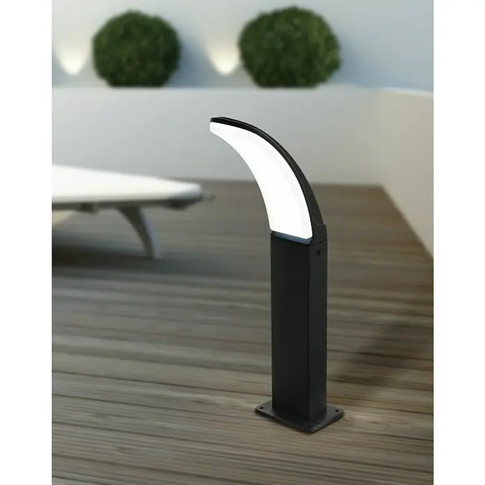 Eglo Sobremuro exterior Fiumicino - 11 W, Color del marco: Negro, Blanco cálido, 11 x 8 x 45 cm, Con bombillas - Moderna lámpara de jardín LED negra con diseño curvo, que proporciona una iluminación exterior elegante, ideal para patios y jardines.