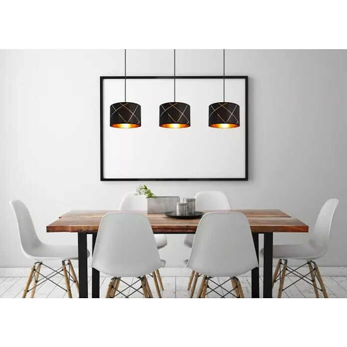 Globo Lámpara colgante redonda Bemmo (120 W, Ø x Al: 250 mm x 140 cm, Negro/Dorado, E27) | BAUHAUS