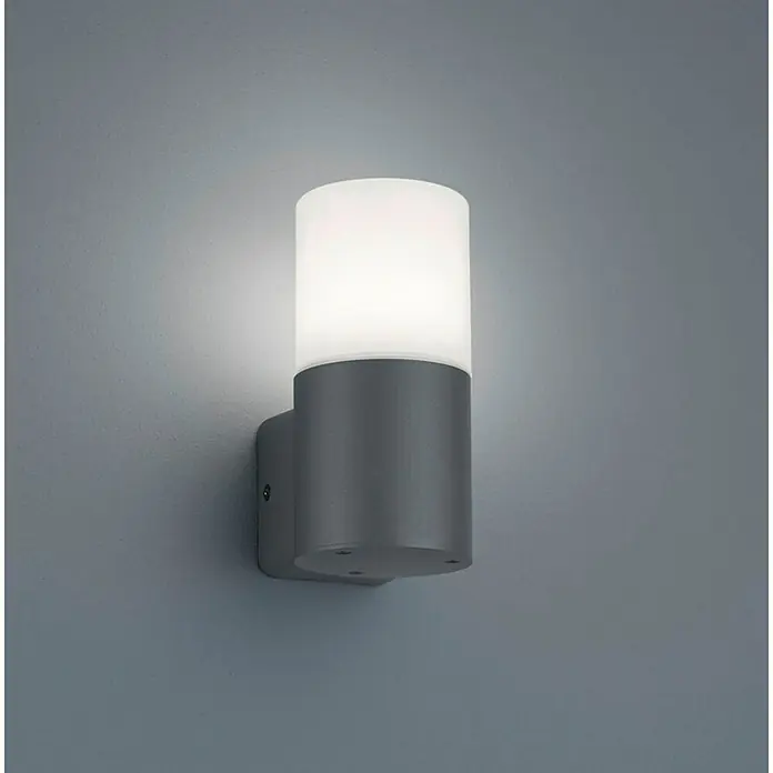 Aplique exterior Hoosic - 28 W, 12 x 8,5 x 17 cm, Antracita/Blanco, IP44 - Lámpara de pared con pantalla cilíndrica y carcasa gris, proporciona una luz cálida y crea un ambiente agradable.