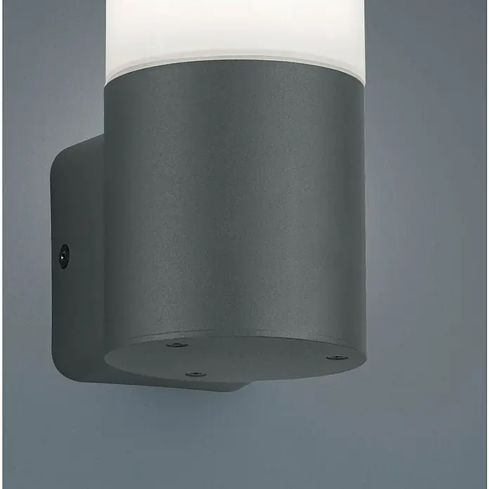 Aplique exterior Hoosic - 28 W, 12 x 8,5 x 17 cm, Antracita/Blanco, IP44 - Lámpara de pared gris moderna con diseño cilíndrico y parte superior luminosa, ideal para iluminar con estilo espacios exteriores.