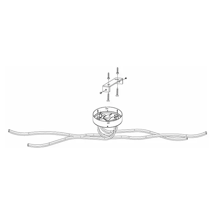 Eglo Plafón LED para pared y techo Roncade 1 - 36 W, L x An x Al: 116 x 18 x 11,5 cm, Negro/blanco, Blanco cálido - Un esquema de instalación de una lámpara de techo con tiras LED, mostrando tornillos y soporte de montaje.