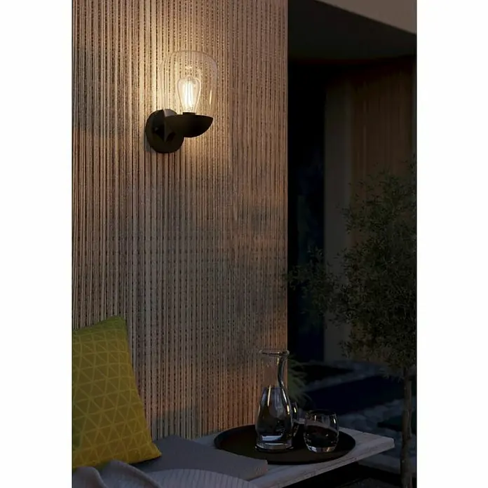 Eglo Donatori Aplique exterior - 60 W, Ø x Al: 15,5 x 26 cm, Negro, IP44 - Lámpara de pared moderna con difusor de vidrio transparente y soporte oscuro. Perfecta para iluminación ambiental exterior.