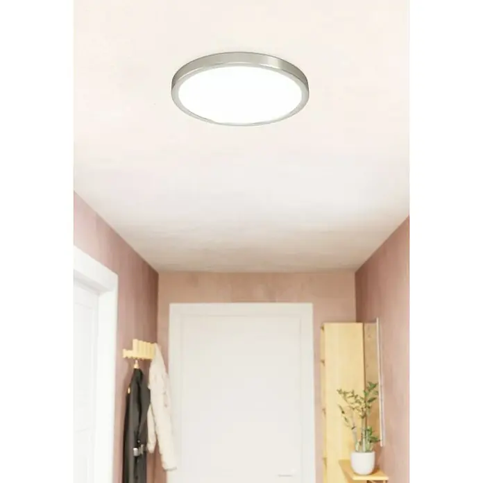 Eglo Fueva 5 LED-Deckenleuchte rund - Ø x H: 28,5 x 2,8 cm, 20 W, Stahl, Neutralweiß - Runde Deckenleuchte mit silbernem Rahmen, ideal für Flure und kleine Räume, sorgt für eine gleichmäßige Ausleuchtung.