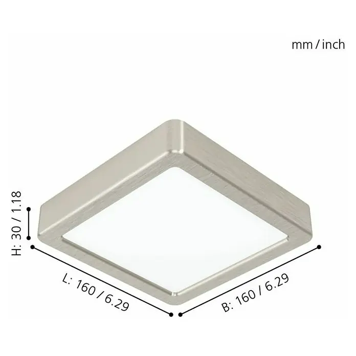 Eglo Fueva 5 LED-Deckenleuchte - 10,5 W, 16 x 16 x 2,8 cm, Nickel-matt, Neutralweiß - Quadratische Deckenleuchte mit den Maßen 160 x 160 x 30 mm, ideal für moderne Innenräume.