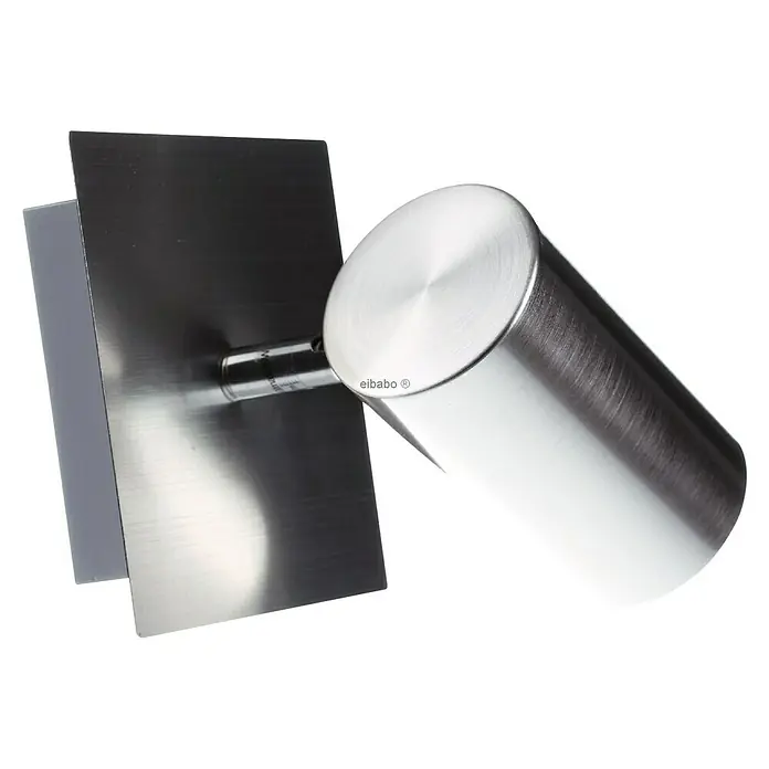 Trio Lighting Marley Foco de pared - 15 W, L x An x Al: 12 x 12 x 15 cm, Níquel mate, GU10 - Un primer plano de una lámpara de pared moderna de aluminio cepillado. El diseño cilíndrico y la placa de montaje rectangular se complementan maravillosamente.