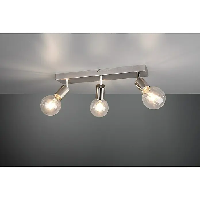 Trio Lighting Regleta Vannes - 40 W, 3 ud., L x An x Al: 9 x 44 x 12 cm, Níquel mate - Una moderna lámpara de techo con tres focos que proyectan una luz cálida en la habitación. El metal cepillado le da a la lámpara un aspecto elegante.