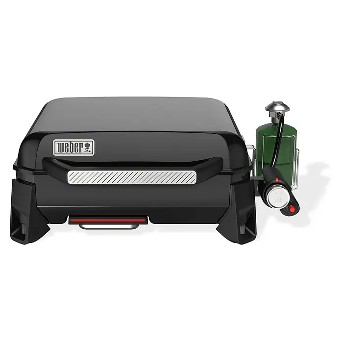 Weber Barbacoa de gas Premium - Superficie de la parrilla (An x Pr): 43 x 41 cm, 3,52 kW, Número de quemadores: 1 ud. - Parrilla Weber negra compacta con botella de gas, perfecta para asar sobre la marcha, práctica y potente.