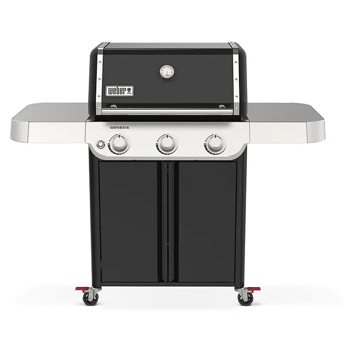 Weber Barbacoa de gas Genesis E-315 - Superficie de la parrilla (An x Pr): 68 x 48 cm, 11,43 kW, Número de quemadores: 3 - Vista frontal de una barbacoa de gas Weber Genesis, perfecta para barbacoas. Cuenta con tres quemadores y una amplia superficie de cocción.