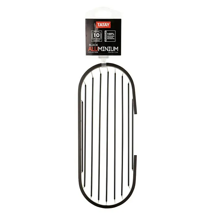Tatay Aluminium Cesta de baño oval - 12 x 30 x 11,5 cm, Negro - En la imagen se muestra un organizador de baño de aluminio negro de Tatay, con un diseño moderno y elegante.