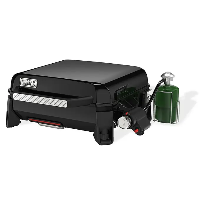 Weber Barbacoa de gas Premium - Superficie de la parrilla (An x Pr): 43 x 41 cm, 3,52 kW, Número de quemadores: 1 ud. - Una barbacoa de gas Weber, compacta y perfecta para asar sobre la marcha, con un práctico portabotellas para asar móvil.
