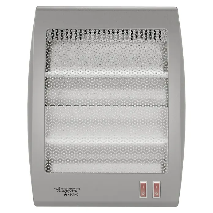 Voltomat HEATING Quarzheizstrahler - 30 x 14 x 33,5 cm, 800 W, Grau - Nahaufnahme einer elektrischen Heizung von VOLTOMAT, die für eine effiziente Wärmeverteilung im Raum sorgt.