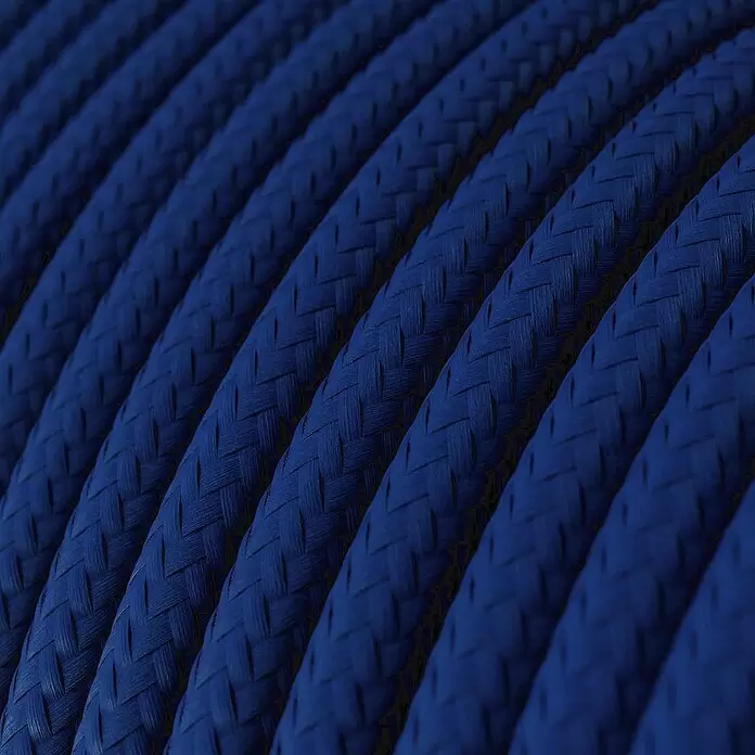 Chacon Cable textil decorativo - Largo: 3 m, Azul - Cable azul trenzado con una textura tejida visible.