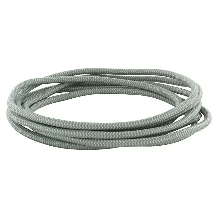 Chacon Cable textil decorativo - Largo: 3 m, Verde - Cable eléctrico gris enrollado con un patrón de chevrón tejido.