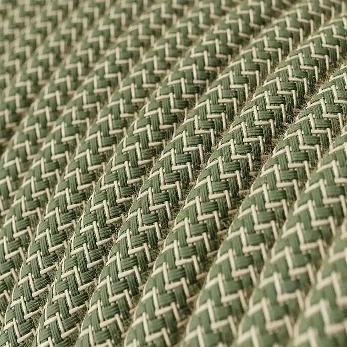 Chacon Cable textil decorativo - Largo: 3 m, Verde - Cable textil trenzado verde y blanco con patrón de espiga, enrollado.