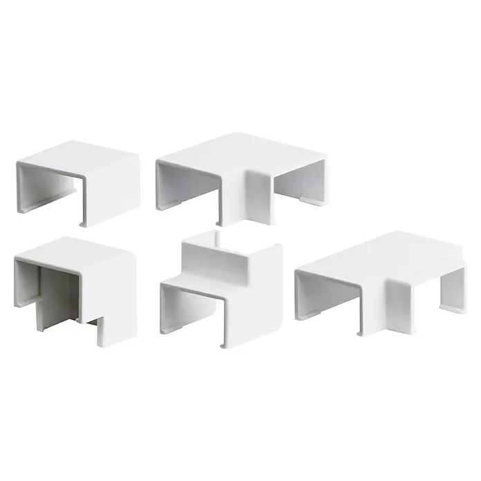 Inofix Plasfix Kit de accesorios para canaleta - Blanco, An x Al: 3 x 1,15 cm, 7 ud. - Selección de accesorios blancos para conductos de cables, incluyendo tapas finales, piezas en T y conectores de esquina para instalaciones de cableado profesional.