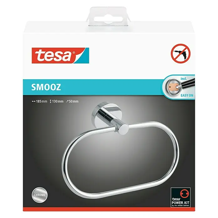 Tesa Smooz Handtuchring - Chrom, Glänzend - Tesa Smooz Handtuchring zur einfachen Wandmontage ohne Bohren. Das Produkt ist aus verchromtem Metall und rostfrei.