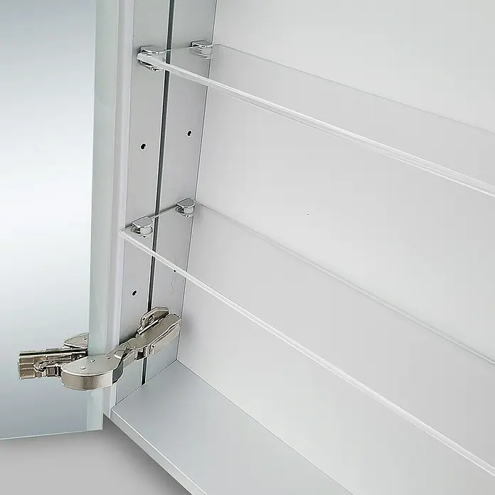 DSK LED-Spiegelschrank Aluminio Star - B x H: 80 x 70 cm, Silber - Offener Spiegelschrank mit zwei Glasböden und silbernen Halterungen. Ideal zur Aufbewahrung von Badutensilien.