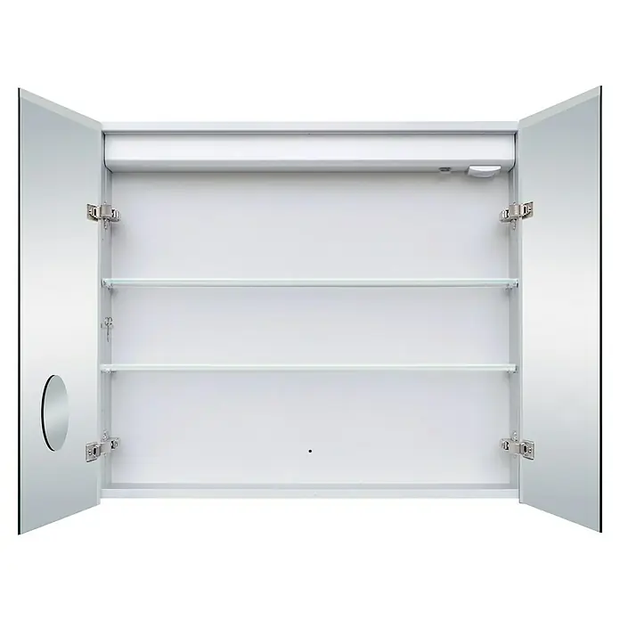 DSK LED-Spiegelschrank Aluminio Star - B x H: 80 x 70 cm, Silber - Offener Spiegelschrank mit zwei Glasböden, ideal für Badutensilien und Kosmetik. Praktisch und platzsparend.