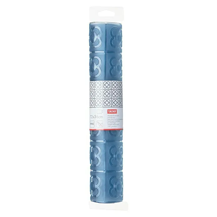 Tatay Alfombra antideslizante para ducha BCN - 36 x 72 cm, PVC, Azul - Alfombrilla de baño azul de TATAY, empaquetada y estampada con flores de Barcelona para mayor agarre y estilo en el baño.