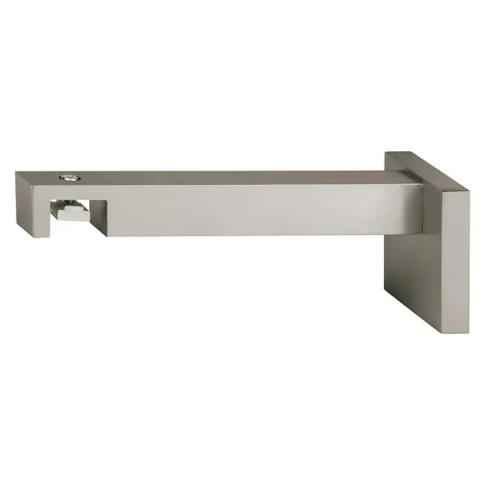 Expo Ambiente Träger Go - Edelstahloptik, Geeignet für: 18 x 18 mm Profil, 14,5 cm - Ein silberner, moderner Handtuchhalter für das Badezimmer mit klaren Linien und minimalistischem Design.