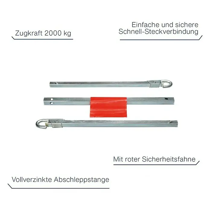 Cartrend Abschleppstange - 180 cm, Zugkraft: 2.000 kg - Abschleppstange, vollverzinkt, mit einfacher Schnell-Steckverbindung, roter Sicherheitsfahne und einer Zugkraft von 2000 kg für sicheres Abschleppen.