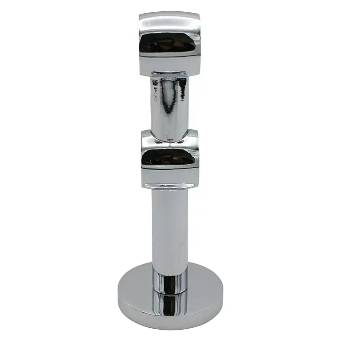 Expo Ambiente Doppelträger Noble - Chrom, Geeignet für: Gardinenstangen Ø 20 mm, Länge: 13,4 cm - Produktbild eines verchromten Duschkopfhalters zur Wandmontage mit glänzender Oberfläche.