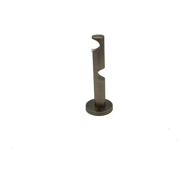 Expo Ambiente Doppelträger Track - Brüniert, Geeignet für: Gardinenstangen Ø 20 mm, Länge: 13,2 cm - Nahaufnahme einer bronzefarbenen Gardinenstange mit Sockel, ideal zur stilvollen Befestigung von Vorhängen.