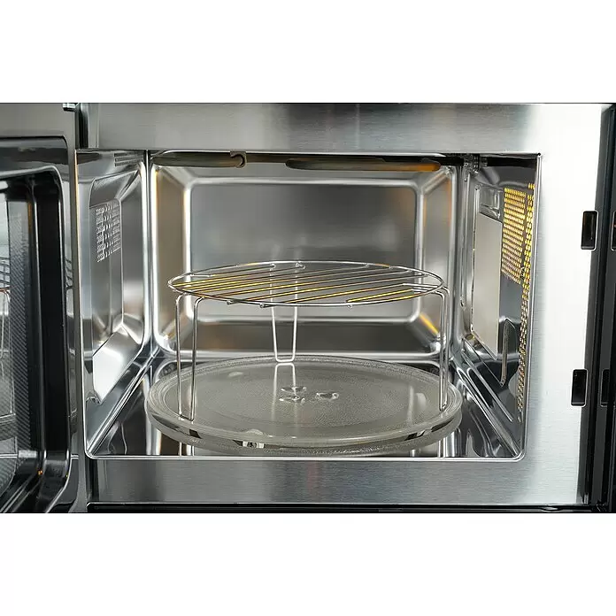Respekta Einbau-Mikrowelle Jana - Max. Leistung: 800 W, 20 l, Schwarz - Offener Edelstahl-Mikrowelleninnenraum mit Glasdrehteller, Grillrost und Heizelement.