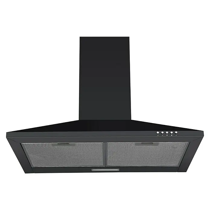 Respekta Kaminhaube Karena - Breite: 60 cm, Max. Gebläseleistung Abluftbetrieb: 308,8 m³/h, Schwarz - Schwarze Dunstabzugshaube mit Metallfiltern und Bedienknöpfen zur effektiven Beseitigung von Küchendünsten.