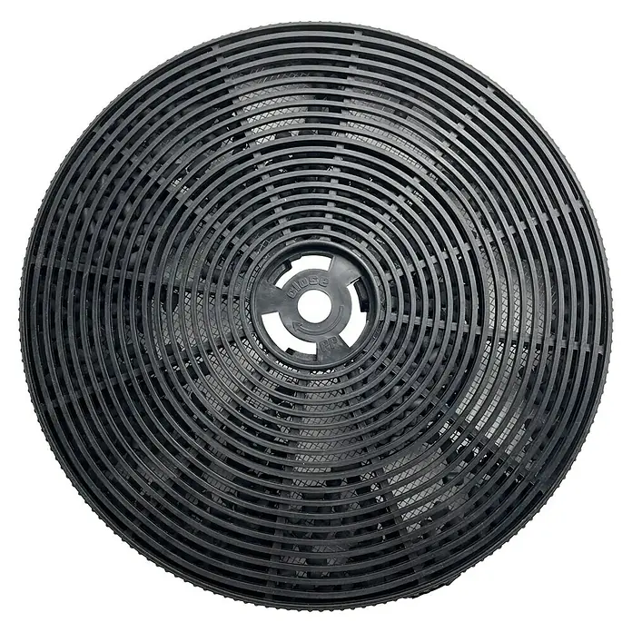Respekta Aktivkohlefilter MIZ 1000N - Kunststoff, Gesamtstückzahl: 2 Stk., Passend für: Respekta Dunstabzugshaube CH 24060 SAM, CH 24060 WAM, CH 24090 SAM, CH 24090 WAM, CH 3100 GIS A, CH 44060 GAM, CH 44068-90 IX A, CH 44078-60 IX A, CH 44090 GAM, CH 44099 GISAM, CH 66038-60 SAM, CH 66038-60 WAM, CH 66038-90 SAM , CH 66038-90 WAM, CH 88060 S A+, CH 88060 W A+, CH 88090 S A+ & CH 88090 W A+ - Schwarzer, runder Aktivkohlefilter zur Reinigung von Luft, mit konzentrischen Kreisen und einer zentralen Befestigung.