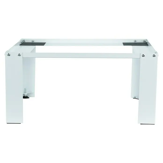 Respekta Waschmaschinenerhöhung - 51 x 61 x 30,3 cm, Traglast: 150 kg, Weiß - Aufnahme eines weißen Metalltisches mit vier Beinen, der eine robuste und moderne Basis bietet.