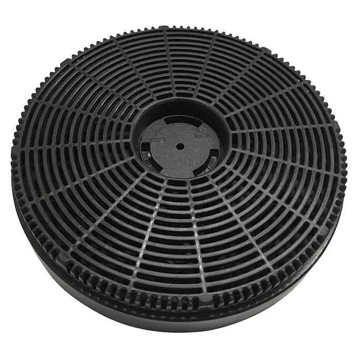Respekta Aktivkohlefilter MIZ 1110 - Kunststoff, Gesamtstückzahl: 2 Stk., Passend für: Respekta Dunstabzugshauben CH 111090 SA++, CH 111090 WA++, CH 111060 SA++, CH 111060 WA++ - Abgebildeter runder Kohlefilter für Dunstabzugshauben. Filter mit Öffnungs- und Verriegelungsmechanismus zur einfachen Installation und Austausch.