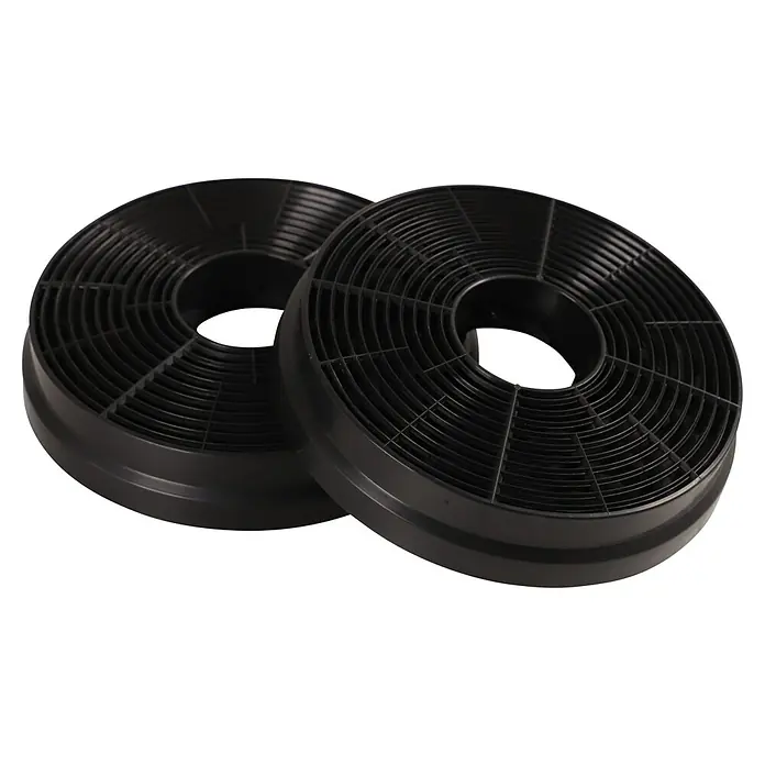 Respekta Aktivkohlefilter MIZ 0058 N - Kunststoff, 2 Stk., Passend für: Respekta Dunstabzugshauben CH 0150 IX, CH 0160 IX, CH 0190 IX, CH 22010 S/W, CH 22058 IX - Zwei schwarze Kohlefilter für Dunstabzugshauben liegen übereinander, um die Luft sauber zu halten und Gerüche zu absorbieren.