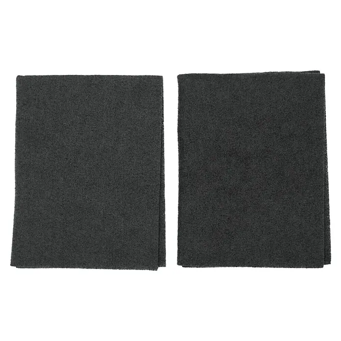Respekta Kohlefiltermatte MI 150 KN - L x B: 40,7 x 27 cm, Kunststoff, 2 Stk., Passend für: Respekta Dunstabzugshauben DH 4679, DH 520, DH 540, DH 610, DH 620, DH 630, DH 640 - Zwei rechteckige, graue Schaumstofffilter für den Einsatz in Filtern. Die Filter sind undurchsichtig und haben eine raue Oberfläche.