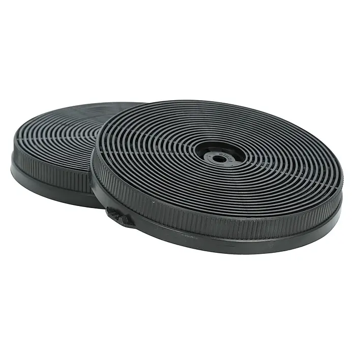 Respekta Aktivkohlefilter MIZ 1000N - Kunststoff, Gesamtstückzahl: 2 Stk., Passend für: Respekta Dunstabzugshaube CH 24060 SAM, CH 24060 WAM, CH 24090 SAM, CH 24090 WAM, CH 3100 GIS A, CH 44060 GAM, CH 44068-90 IX A, CH 44078-60 IX A, CH 44090 GAM, CH 44099 GISAM, CH 66038-60 SAM, CH 66038-60 WAM, CH 66038-90 SAM , CH 66038-90 WAM, CH 88060 S A+, CH 88060 W A+, CH 88090 S A+ & CH 88090 W A+ - Zwei schwarze, runde Aktivkohlefilter mit konzentrischen Rillen, die zur Reinigung der Luft in Dunstabzugshauben verwendet werden.