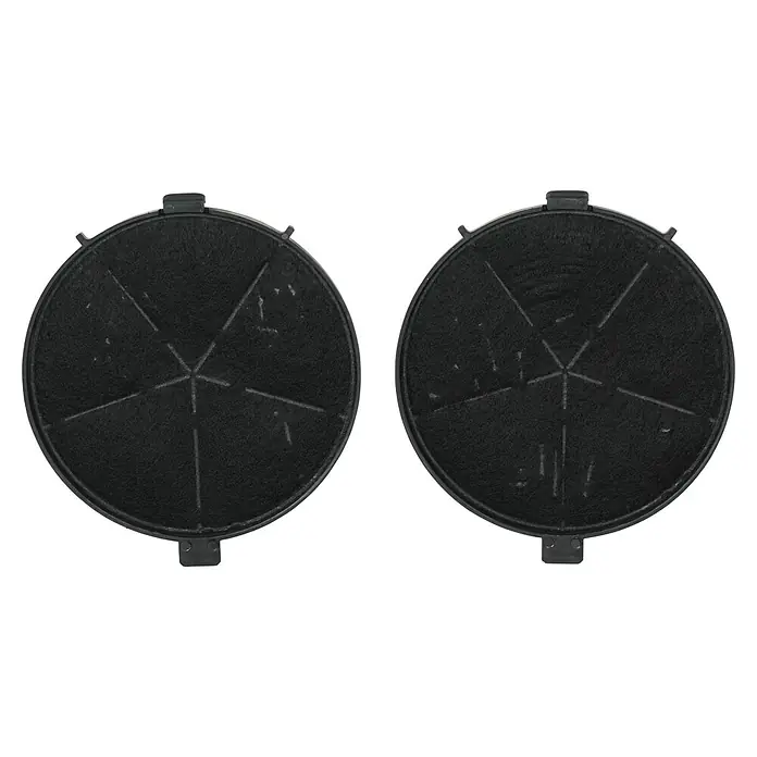 Respekta Aktivkohlefilter MIZ 5000Kunststoff, Gesamtstückzahl: 2 Stk., Passend für: Respekta Dunstabzugshaube CH 77060 S, CH 77060 W, CH 77090 & CH 77090 - Zwei runde, schwarze Dunstabzugshaubenfilter aus Aktivkohle mit radialem Muster. Die Filter sind gebrauchsfertig und leicht einzusetzen.