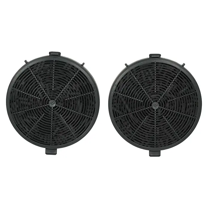 Respekta Aktivkohlefilter MIZ 5000Kunststoff, Gesamtstückzahl: 2 Stk., Passend für: Respekta Dunstabzugshaube CH 77060 S, CH 77060 W, CH 77090 & CH 77090 - Zwei schwarze Dunstabzugshaubenfilter mit runder Form und konzentrischem Design zur effektiven Luftreinigung in der Küche.