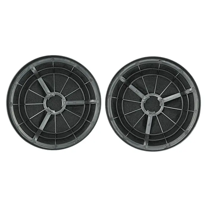 Respekta Kohlefiltermatte MIZ 0023 N - Kunststoff, 2 Stk. - Zwei runde Dunstabzugshaubenfilter aus Kohle mit einem Gitterrahmen, der die Filterfläche stützt und eine effiziente Absaugung ermöglicht.