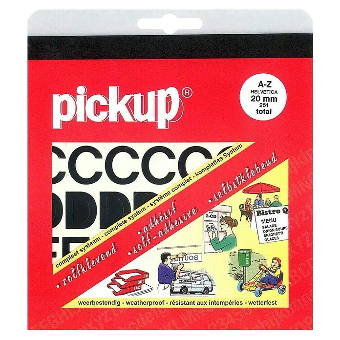 Pickup Aufkleber - Buchstaben, Schwarz, Höhe: 20 mm - Aufkleberbogen "Pickup" mit Buchstaben und Motiven, selbstklebend und wetterfest, ideal für Beschriftungen und Dekorationen.
